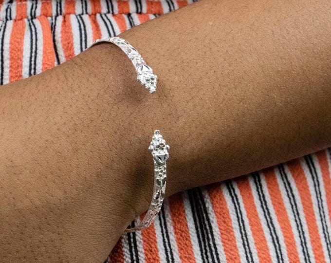 Flat Sterling Silver West Indian Bangle – Berry Vine & Grape Design