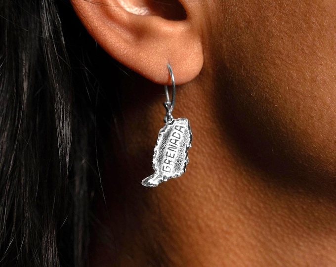 Grenada Map Earring in Sterling Silver