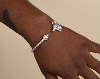 Handmade Sterling Silver West Indian Bangle: Taj Mahal & Elephant