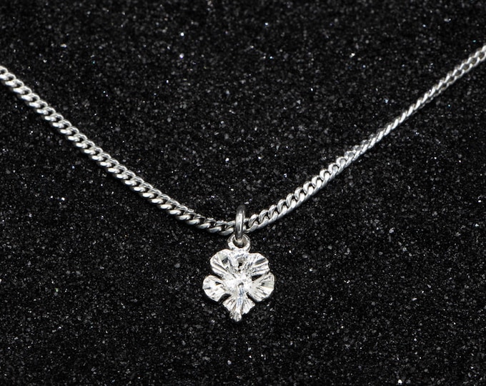 West Indian Small Hibiscus Flower Pendant with Chain in .925 Sterling Silver