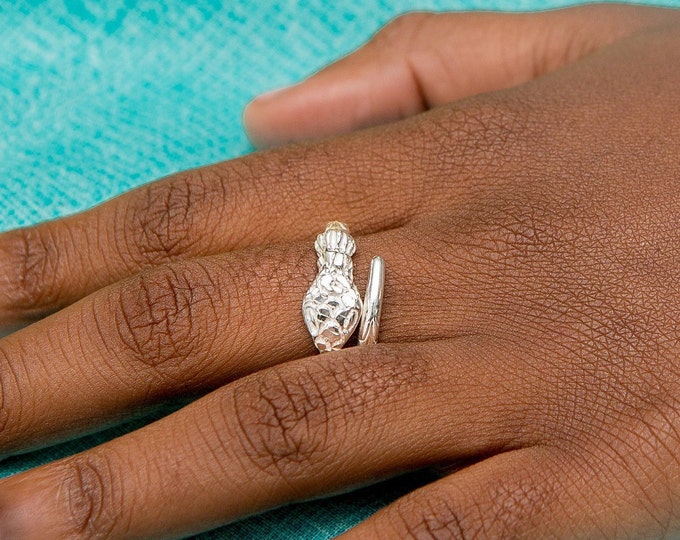 Thick Adjustable Snake West Indian Bangle style Ring made in .925 Sterling Silver