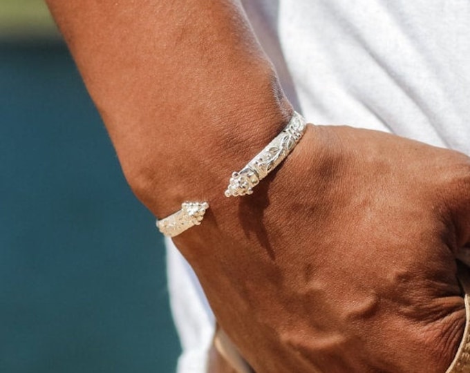 Handmade Sterling Silver West Indian Bangle: Grape Vine Design