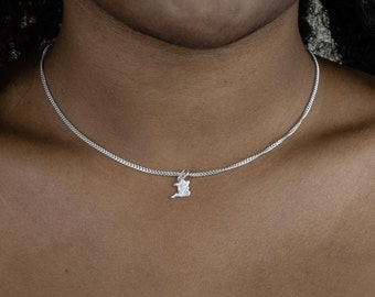 Very Small Trinidad Map Pendant with Chain in 925 Sterling Silver
