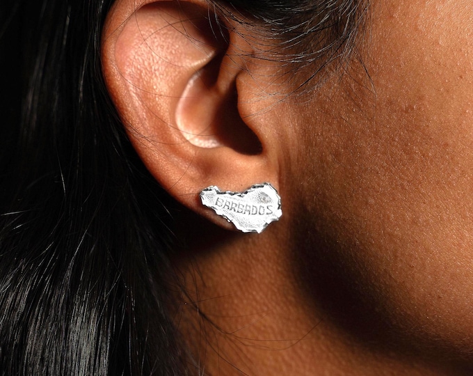 Barbados Map Earrings in .925 Sterling Silver