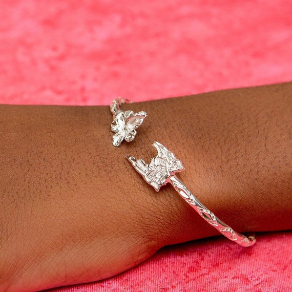110 West Indian Bangle Made in Sterling Silver .925 With Trinidad Map and Hibiscus Flower Heads and Diamante Pattern Etsy