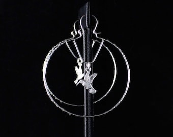 Large Hoop Earring with Small Humming Bird Charm