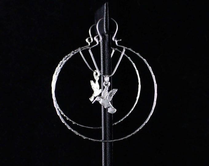 Large Hoop Earring with Small Humming Bird Charm