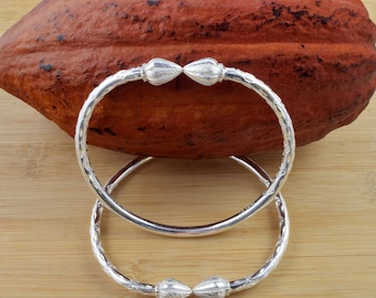 180 Thick West Indian Bangle with Cocoa Pod Ends Handmade in .925 Sterling Silver - Sold Individually