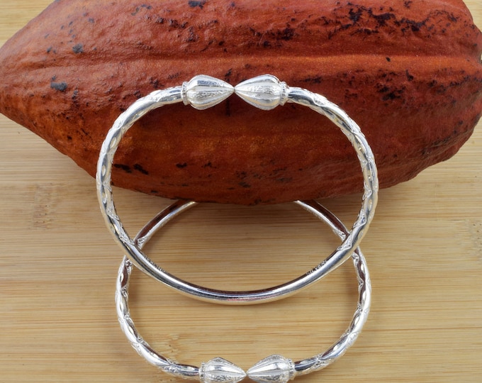 Handmade Sterling Silver West Indian Bangle: Cocoa Pod Ends