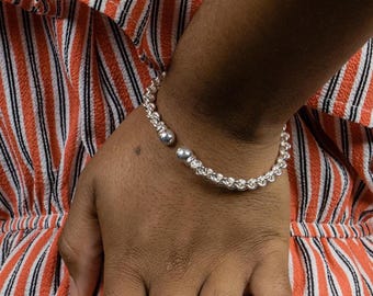 Braided Flexible Wire Bangle with Ball ends in Sterling Silver .925