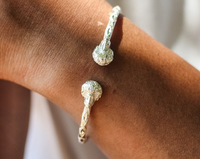 Handmade Sterling Silver Afro Head Bangle - West Indian Style