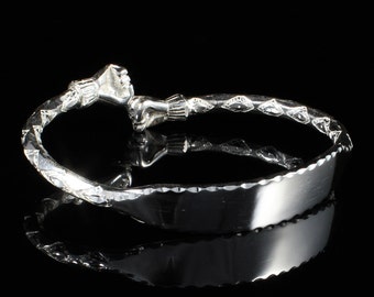 Thick Engravable Fist West Indian Bangle in Sterling Silver .925 Handmade Diamante pattern .180"