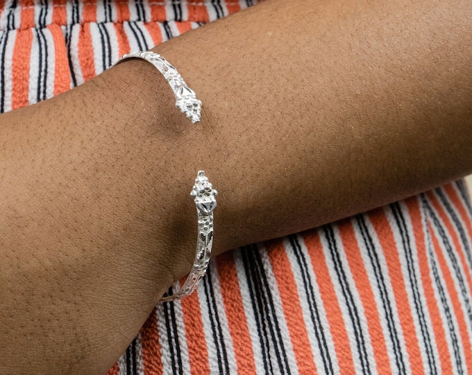 Flat West Indian Bangle Berry Vine with Grape Bunch Handmade in Sterling Silver .925