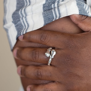 Thick Adjustable West Indian Bangle style Ring With Fists made in .925 Sterling Silver