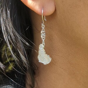 Barbados Map Long Hanging Earrings in .925 Sterling Silver