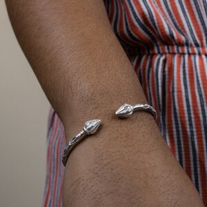 Cocoa Pod Bangle Handmade in Sterling Silver with Diamante Pattern