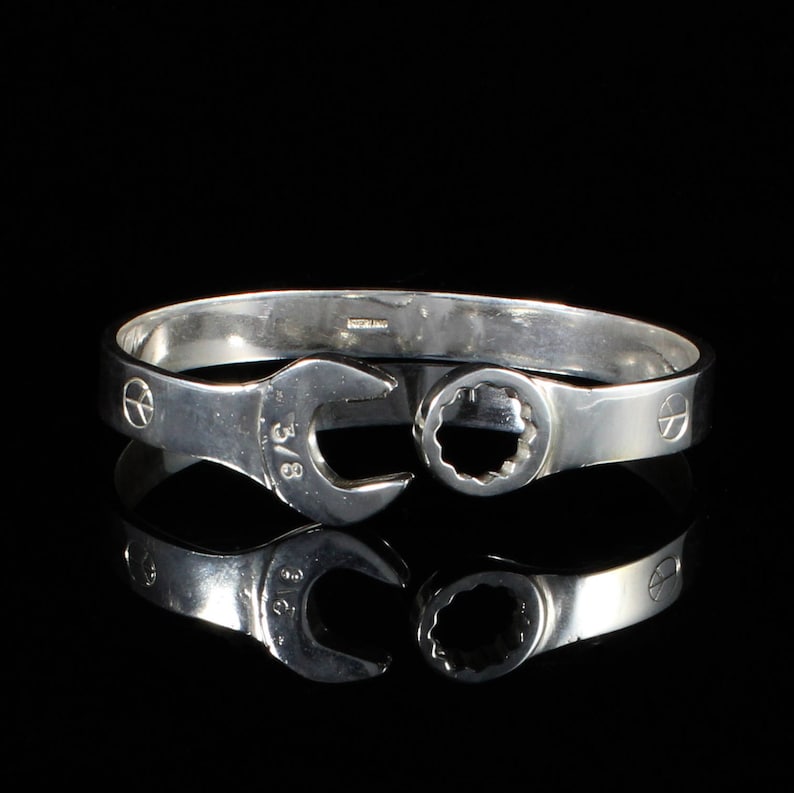 Mechanic Spanner handmade Bangle in Solid Sterling Silver .925