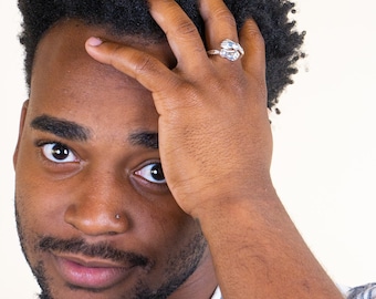 Thick Adjustable West Indian Bangle style Ring With Fists made in .925 Sterling Silver