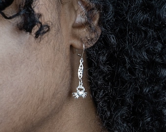 Small Caribbean Crab with Extender Bar Earrings in .925 Sterling Silver