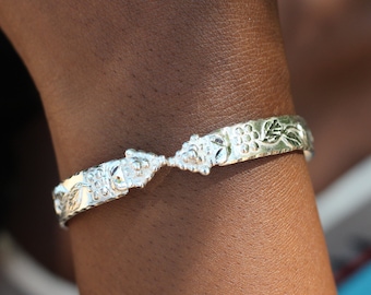 Handmade Sterling Silver West Indian Bangle: Grape Vine Design