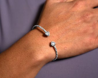 Heart bangle with Calypso Pattern Handmade in .925 Sterling Silver