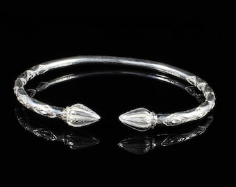 180 Thick West Indian Bangle with Cocoa Pod Ends Handmade in .925 Sterling Silver