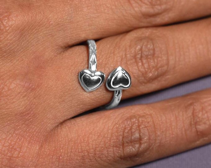 Adjustable Ring with Hearts handmade in .925 Sterling Silver