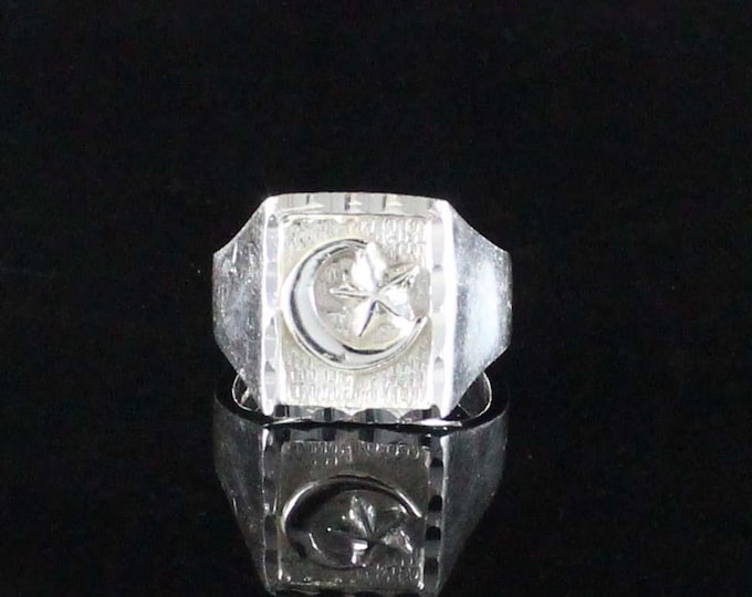 Moon and Star Men's Rings Handmade in 925 Sterling Silver - 3 different designs