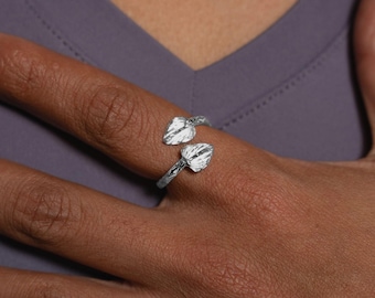 Adjustable Ring with Anthurium handmade in .925 Sterling Silver