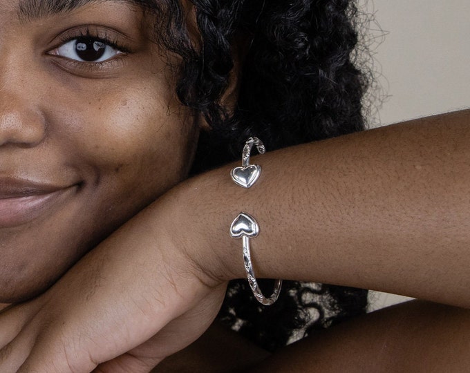 West Indian Bangle with Heart ends made in .925 Sterling Silver with .110" gauge