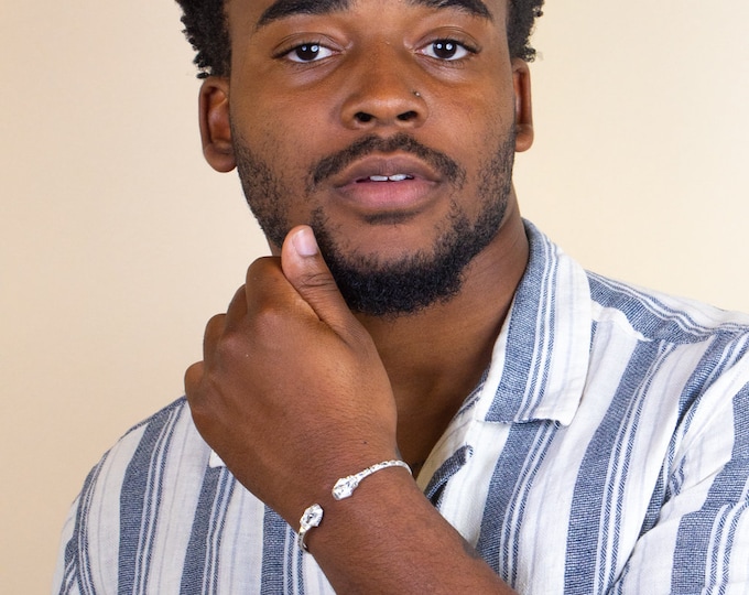 Handmade Sterling Silver West Indian Bangle: Child's Calypso Pattern Sphinx