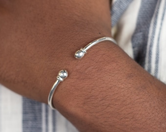 110 West Indian Bangle Plain Bangle with Solid Ball Handmade .925 Sterling Silver