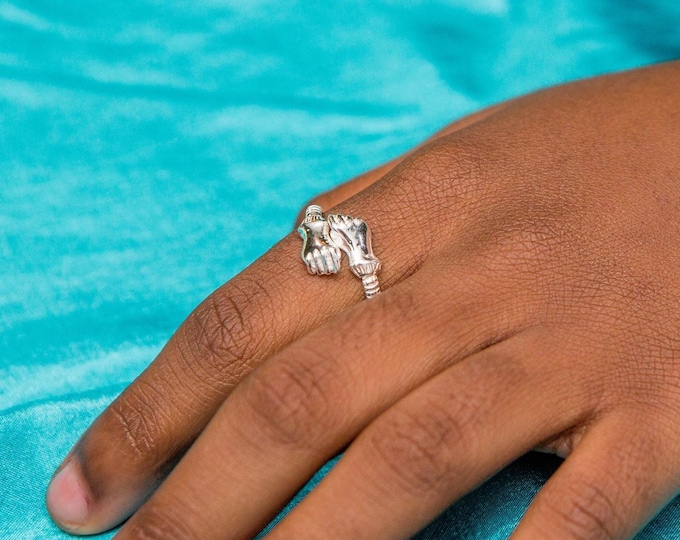 Adjustable Ring with Fists handmade in .925 Sterling Silver