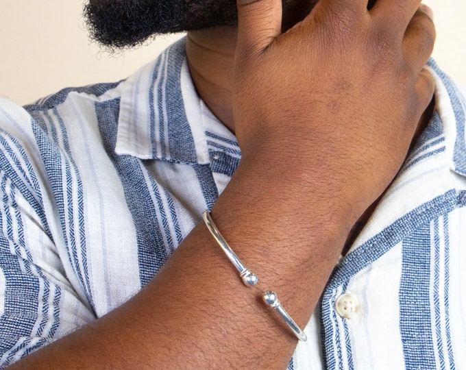 150 West Indian Bangle Plain Bangle with Solid Ball Handmade .925 Sterling Silver