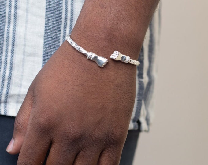 150 West Indian Bangle with Fists Handmade in Sterling Silver .925