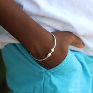 Baby and Child Thin 090 West Indian Bangle with Cocoa Pod Calypso Pattern Handmade in .925 Sterling Silver