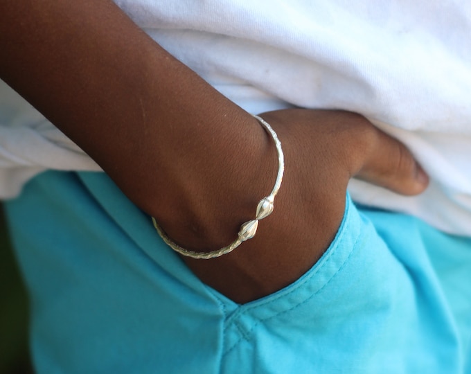 Handmade Sterling Silver Baby Bangle: West Indian Cocoa Pod Design
