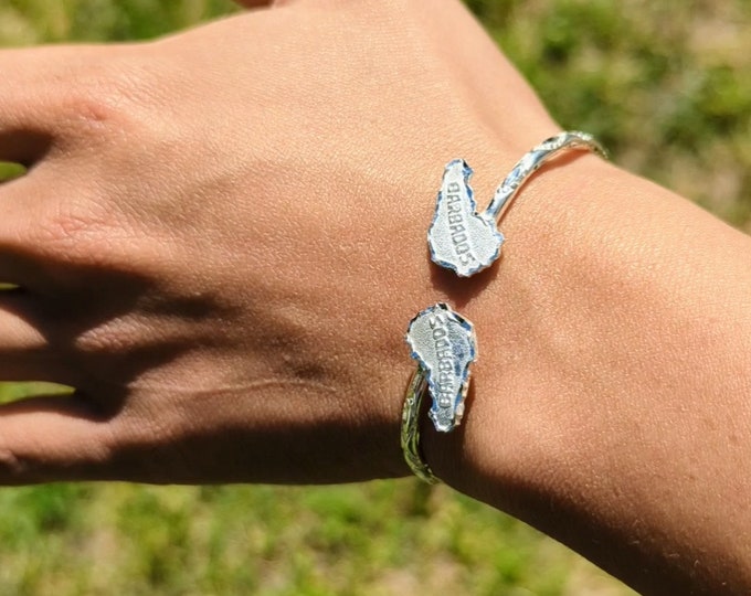 Sterling Silver Barbados Map Bangle: West Indian Diamante Pattern