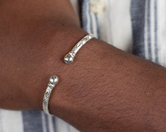 150 West Indian Bangle with Solid Balls and Calypso Pattern Handmade in 925 Sterling Silver