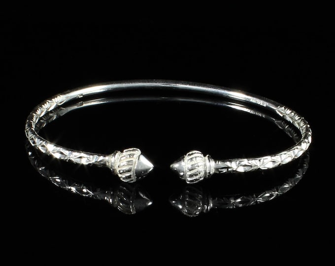Child's Sterling Silver West Indian Bangle: Diamante Taj Mahal Ends