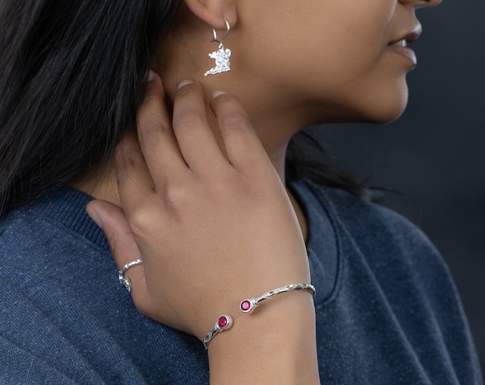 125 West Indian Bangle with Synthetic Ruby July Birthstone Handmade in Sterling Silver