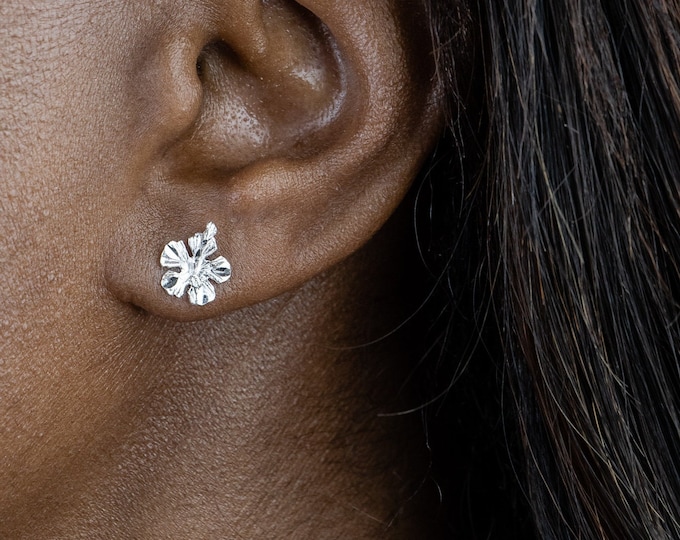 XSmall Hibiscus Stopper Stud Earrings in .925 Sterling Silver