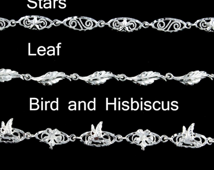 Sterling Silver West Indian Bracelet: Handmade Leaf, Hummingbird, Star Charm Bracelet