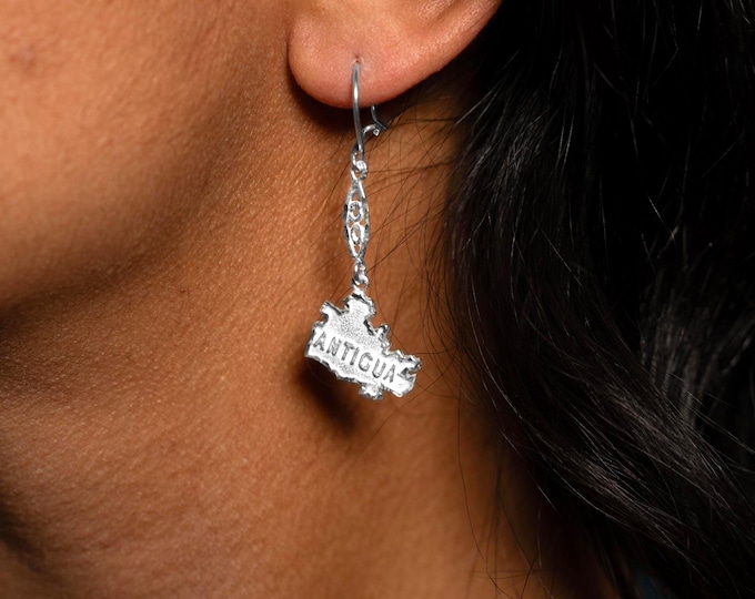 Antigua Map Earring by Caribbijou in sterling silver