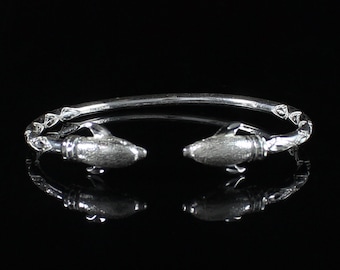 West Indian Bangle Dolphin Handmade .935 Sterling Silver .150" thick