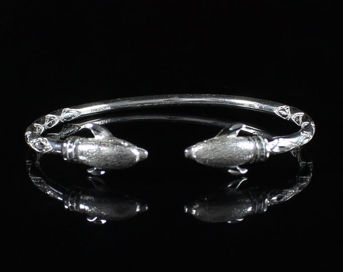 West Indian Bangle Dolphin Handmade .935 Sterling Silver .150" thick