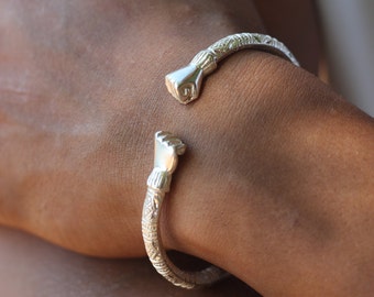 230 West Indian Bangle with Fists and Bamboo Pattern Handmade in 925 Sterling Silver