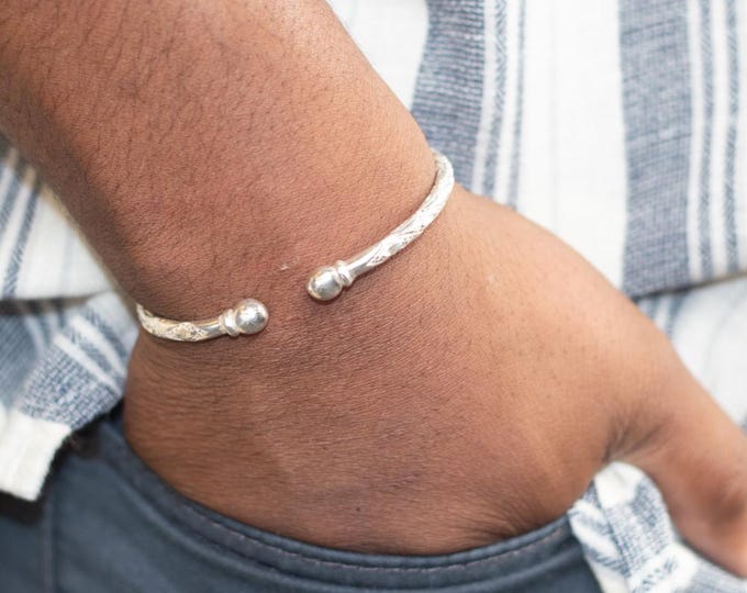 Ball Bangle Handmade in Sterling Silver with Diamante Pattern