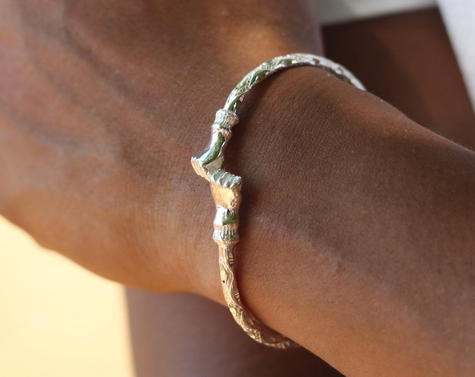 Fists Bangle Handmade in Sterling Silver with Diamante Pattern