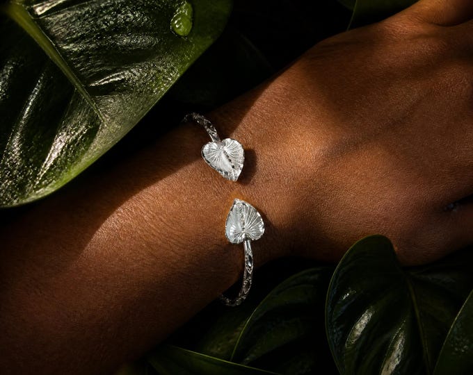 Anthurium Bangle Handmade in Sterling Silver with Diamante Pattern